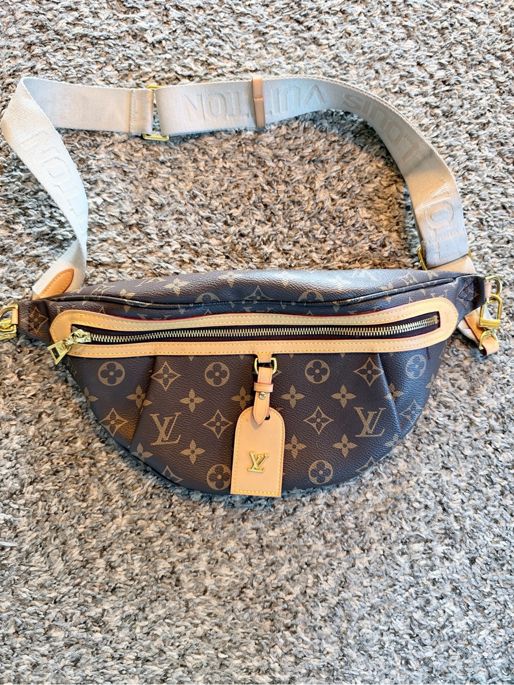 Louis Vuitton Monogram Canvas Crossbody Bumbag with Beige Strap